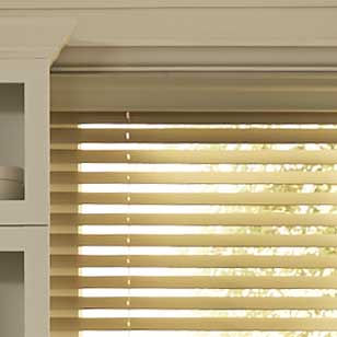 Close-up of Serena Wood Blinds  painted in Arctic White